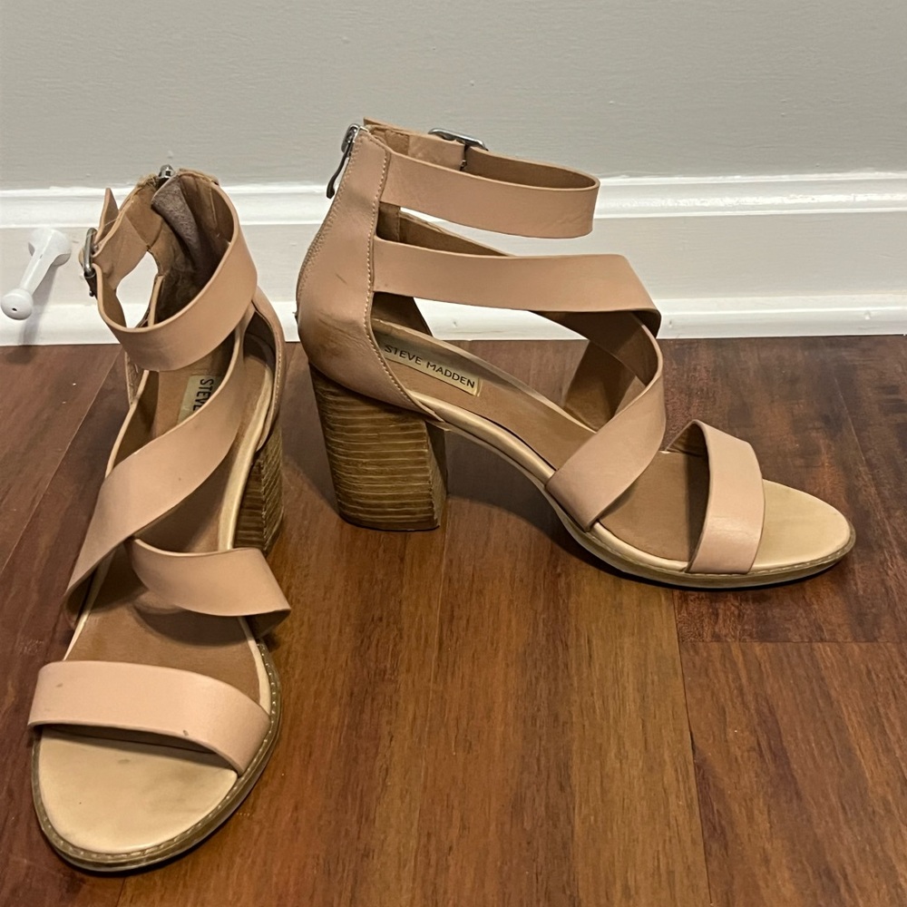 Steve Madden Women's Nude Strappy Block Heels